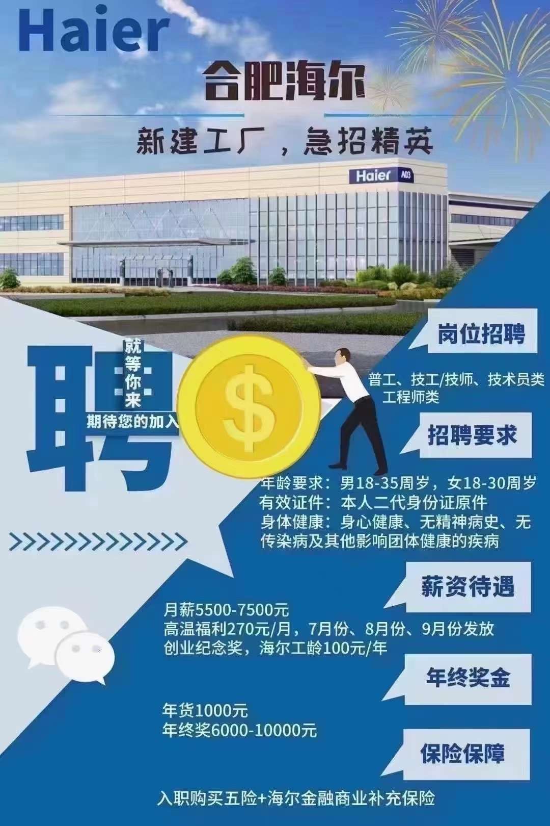 合肥海尔空调招人，找工作的进来看看